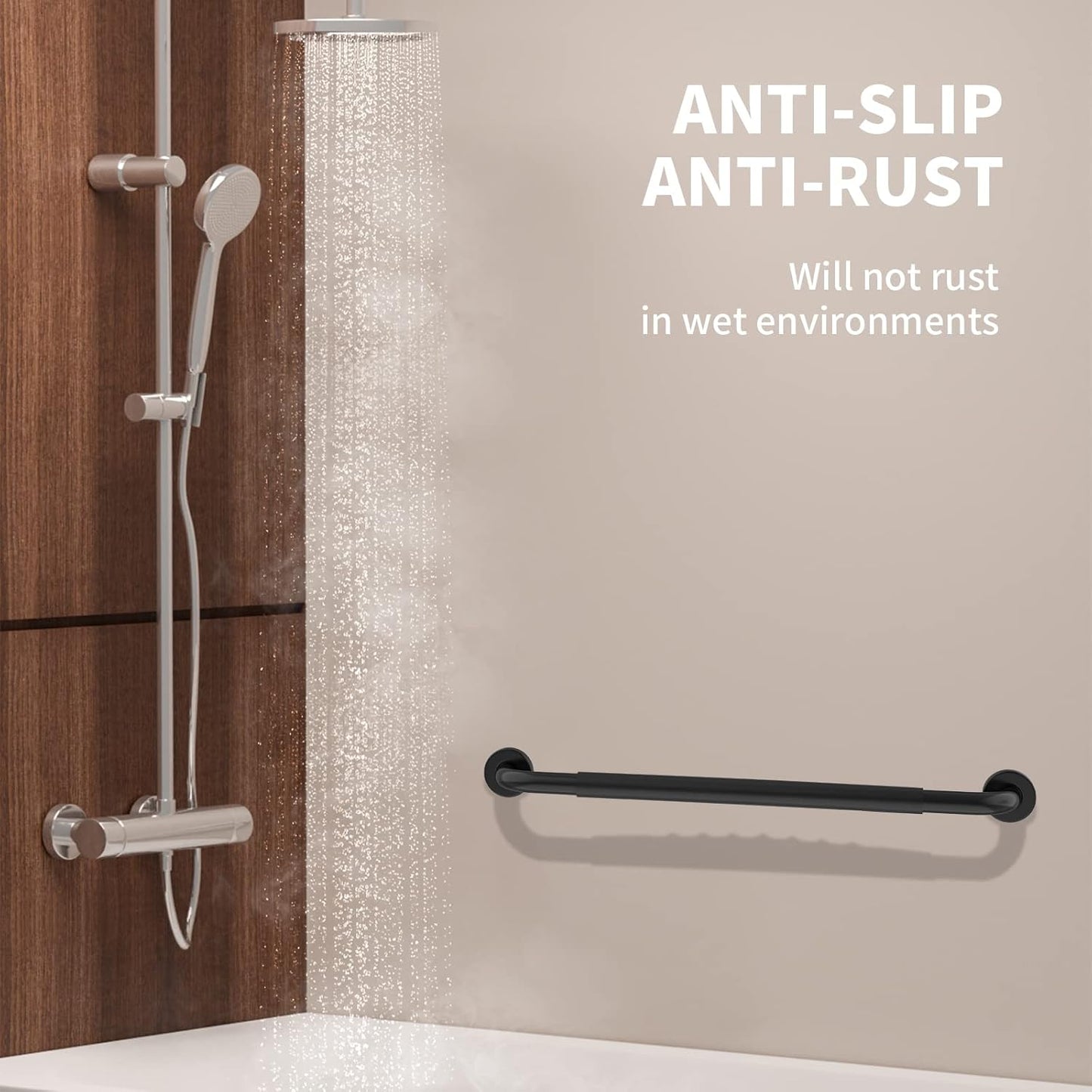 32 Inch Shower Grab Bar w/Anti Slip Rubber Grip, Munzong Black Stainless Steel Bathroom Grab Bar, Bathroom Balance Bar,Safety Handrail Support,Handicap Injury Elderly Senior Assist Bath Handle