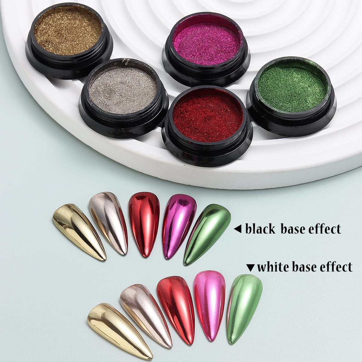 Chrome Nail Glitter Powder Set, 18 Colors Silver Black Red Green Metallic Effect Mirror Powder for Nails with Brushes, Pearl White Chrome Powder for Nails, Glazed Donut Nail Art, Manicure Supplies