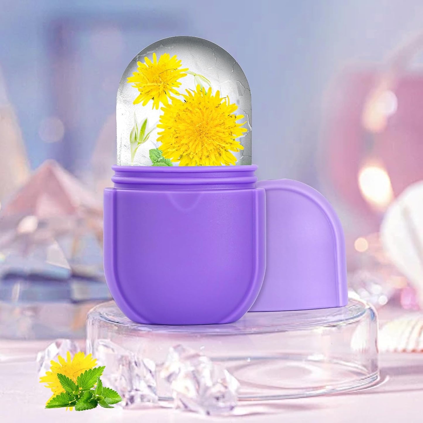 IMEASY Ice Roller for Face and Eye, Upgrated Skin Care Tools, Ice Facial Cube, Gua Sha Face Massage, Silicone Ice Mold for Face Beauty (Purple)