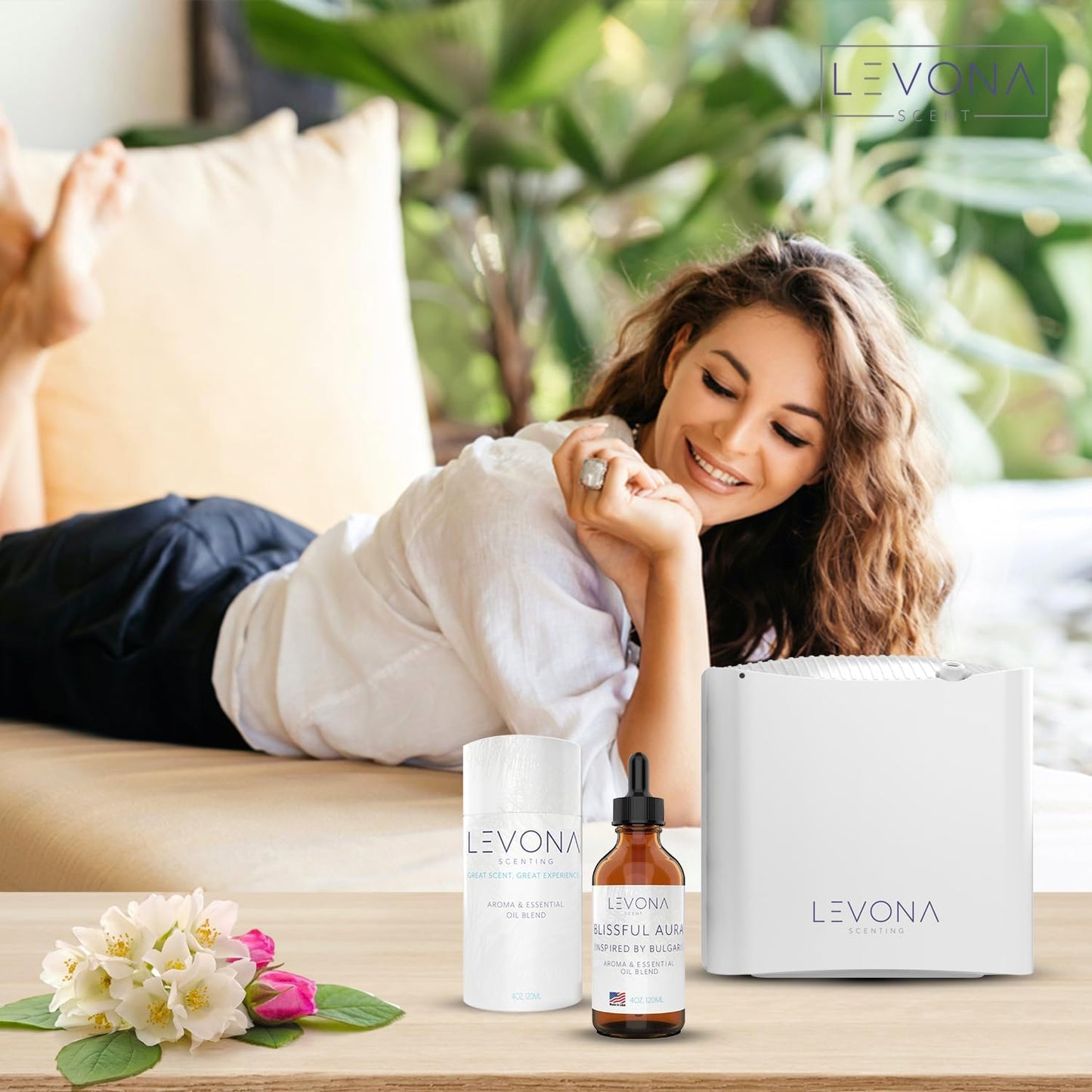 Levona Scent Essential Oils for Diffuser: Blissful Aura Inspired with Notes of Amber, Musk & Jasmine - Home Luxury Scents for Hotel - Fragrance Oil - 120 Ml Essential Oil
