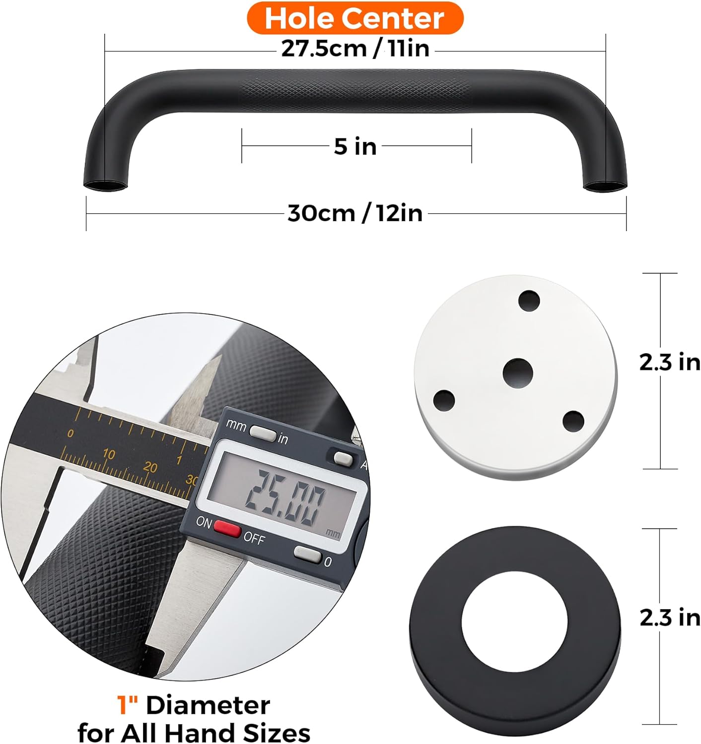 Grab Bars for Shower, 1 Pack 12-Inch Anti Slip Shower Handles for Elderly, Safety Shower Grab Bar, Stainless Steel Handicap Grab Bars for Bathroom (Black 1" Diameter)