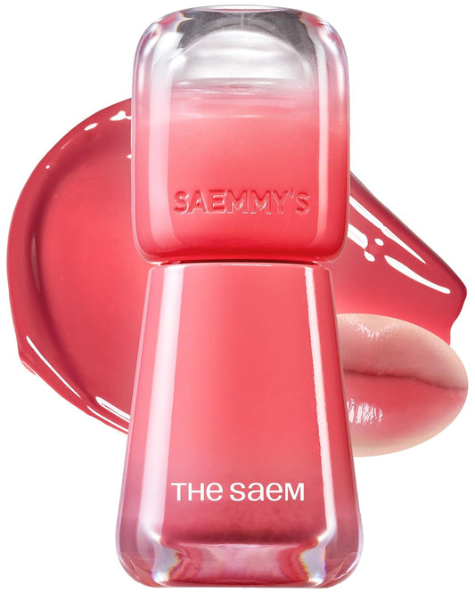 THESAEM Saemmy's Ade Shot Tint - Korean Lip Titnt, Water Gel Lip Stain with Plump Glowy Moisturizing Finish, Buildable Radiant Gloss, Long-Lasting Comfort, 0.1 fl.oz. (02 Peach Oolong)
