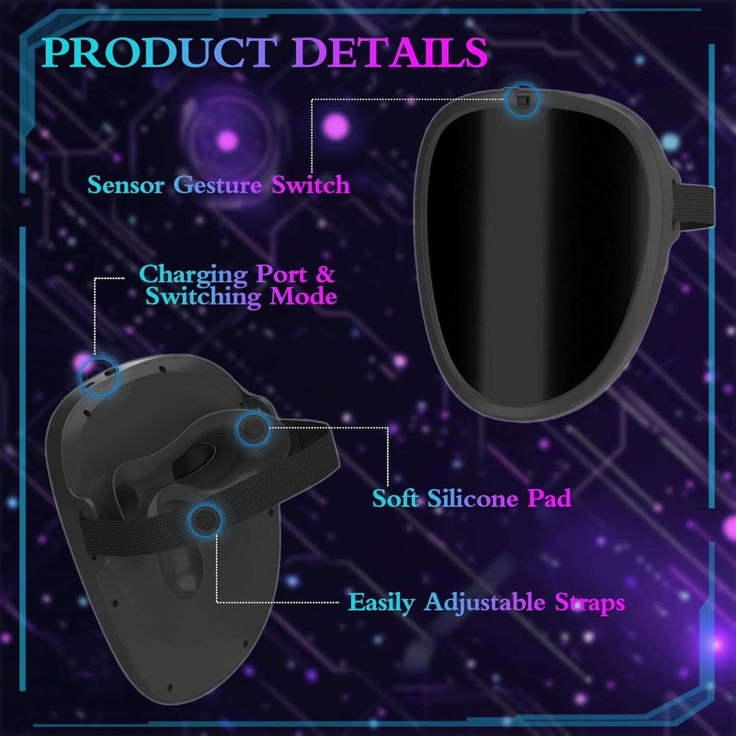 LED Mask with Gesture Sensing, Cool Light Up Transforming Face Mask for Halloween Xmas Cosplay