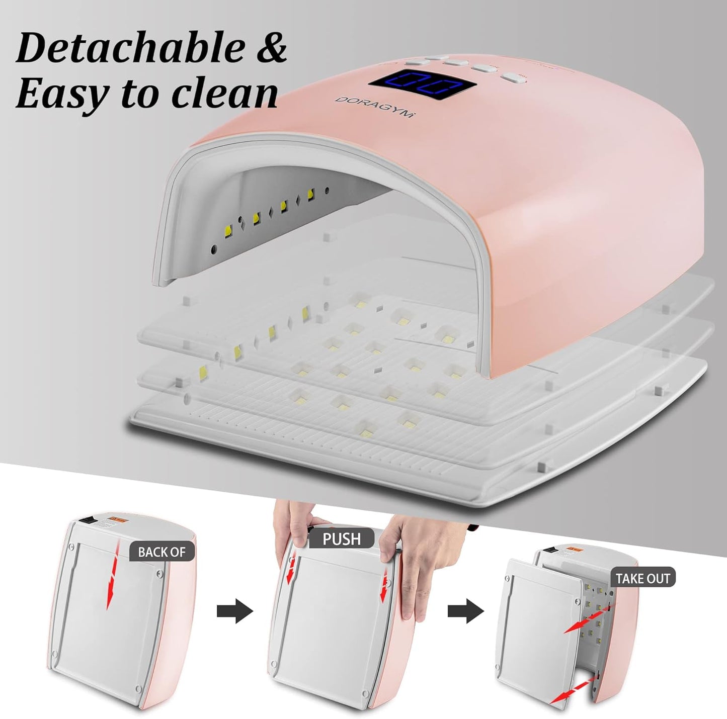 UV LED Nail Lamp, Cordless Gel Polish Dryer for Professional Gel Manicures - Pink