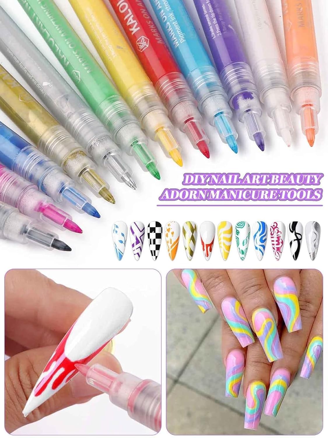 Nail Art Pens Set, EBANKU 12 Colors 3D Nail Polish Pens Acrylic Paint Pens Nail Markers for Nail Art Drawing Painting Manicure Tools Nail Design Kit Home Nail Salon DIY, 0.7MM