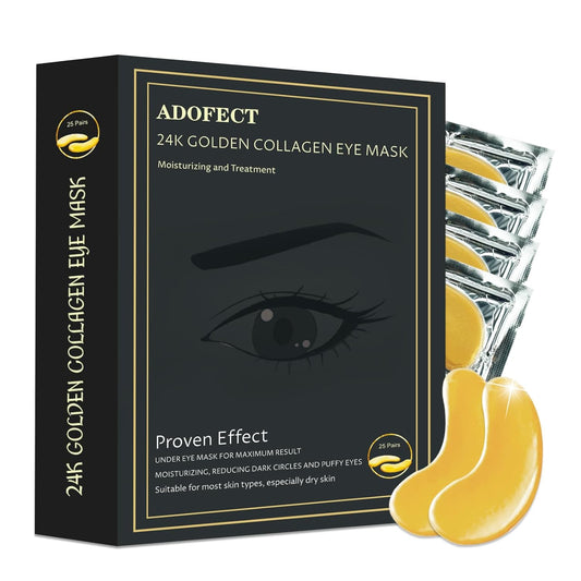 Adofect 25 Paris Under Eye Patches 24k Gold Under Eye Mask for Puffy Eyes and Dark Circles Treatments, Under Eye Bags Treatment Collagen Gel Pads for Beauty & Personal Care, Gold