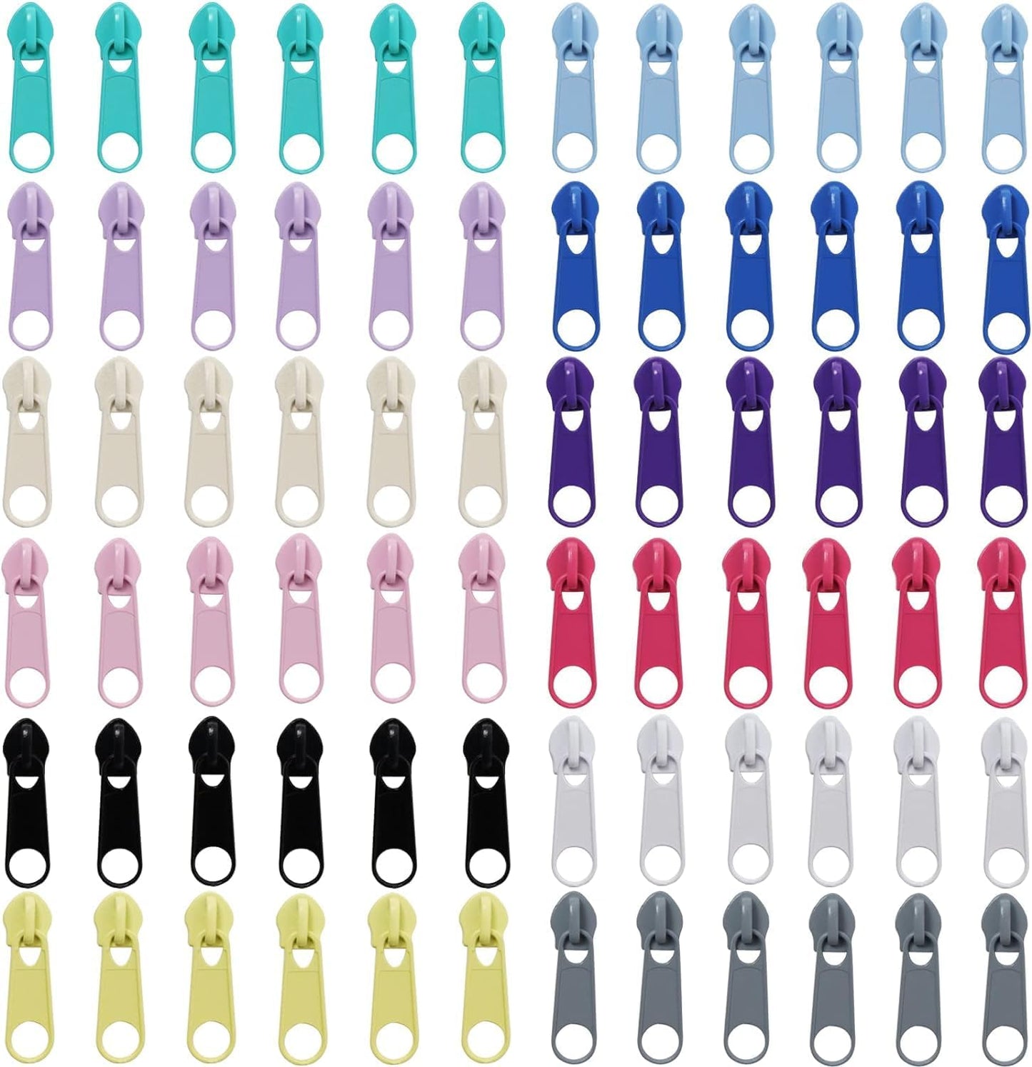 DOITEM 72Pcs Zipper Repair Kit - 5# Zipper Pull Rescue Kit for Clothing, Jackets, Purses, Luggage, Backpacks (12 Colors)