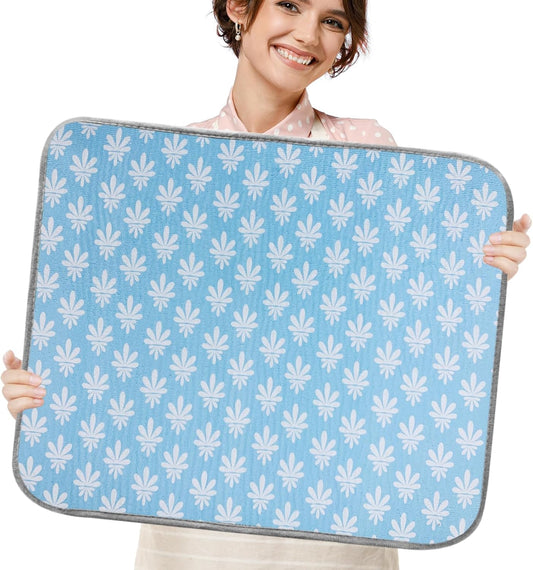 SHIYUE Dish Drying Mat for Kitchen Counter Super Absorbent Spring Kitchen Decor Microfiber Drying Matainers Rack Fast Pad Dish Drainer Mats(Light Blue Flower,18''x24'')