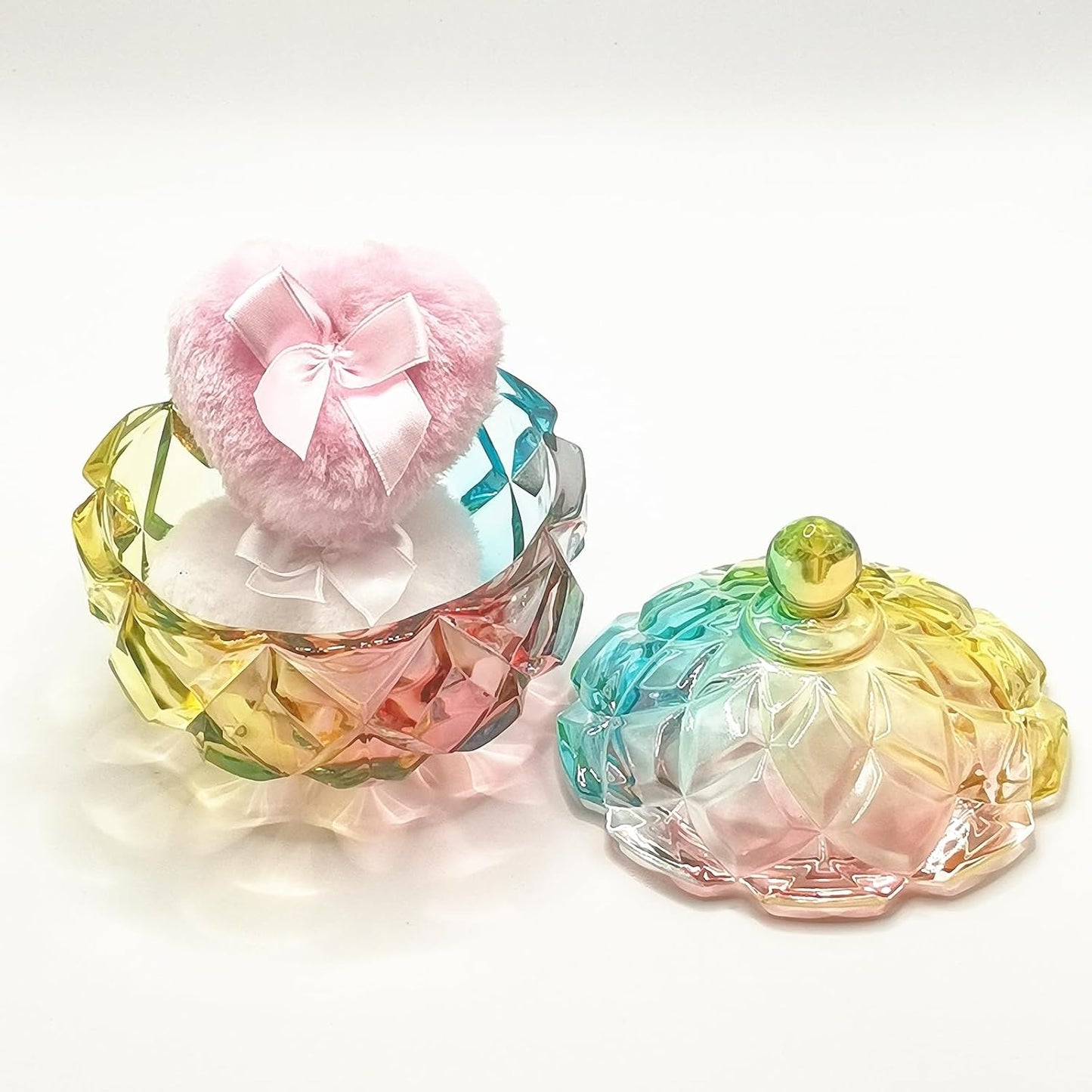 Body Powder Puff and Container - Glass Dusting Powder Container with 2 Soft Puffs Vintage Powder Puff Case for Women & Girls (3.94x3.94x4.53 H in) - GRB012-Multi
