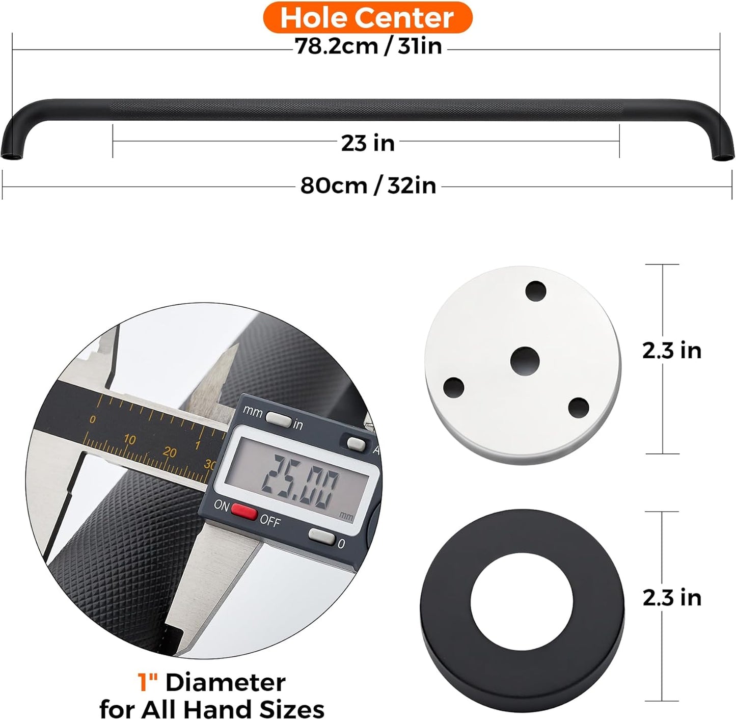 Grab Bars for Shower, 2 Pack 32-Inch Anti Slip Shower Handles for Elderly, Safety Shower Grab Bar, Stainless Steel Handicap Grab Bars for Bathroom (Black 1" Diameter)