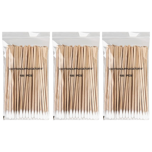 Vaincre 300PCS Long Cotton Swabs - 6" Cleaning Cotton Swab Buds with Wooden Sticks, Precise Microblading Eyeshadow Tip Applicators, Microswabs Wood Sticks for Makeup Nail Art Tattoo Permanent Supplies