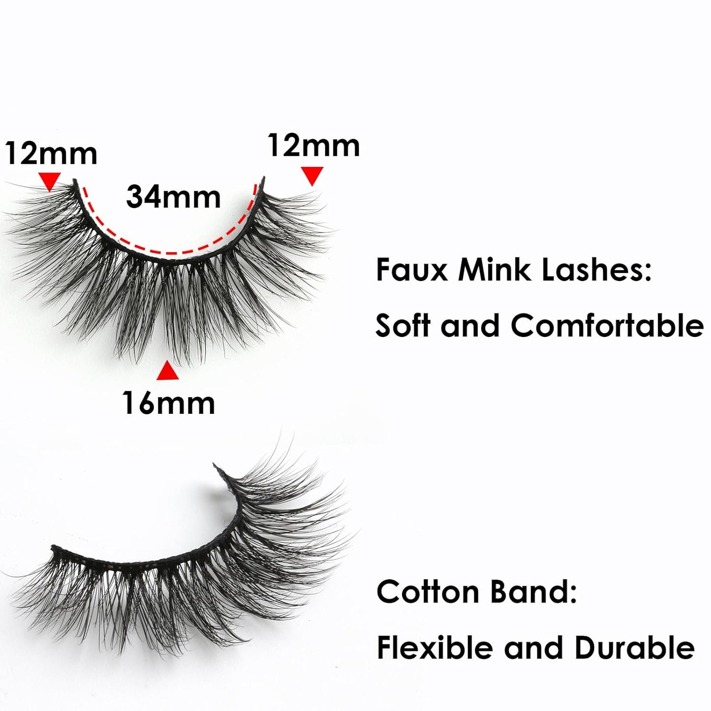 SUNWELL False Eyelashes 16mm Mink Lashes Faux Mink Lashes 8D Fluffy Strip Eye Lashes Wispy Soft Luxury Volume Fake Eyelashes 10 Pairs Pack