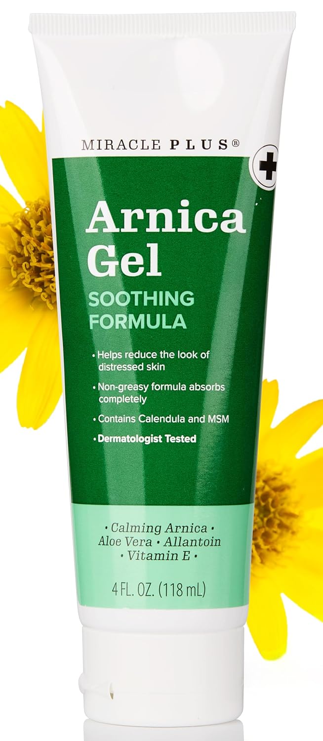 Miracle Plus Natural Arnica Bruise Body Gel | Arnica Montana Lotion For Thin Skin Bruising And Swelling After Surgery | Extra Strength Vitamin K Cream | Skin Care Arnica Ointment For Bruises, 4 Oz