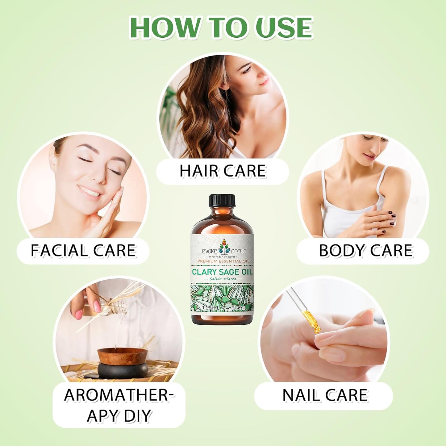 EVOKE OCCU Clary Sage Oil Essential Oil for Anxiety Relief, Moisturize Skin, Air Freshening, Add to Spray and Diffuser - 4 FL Oz