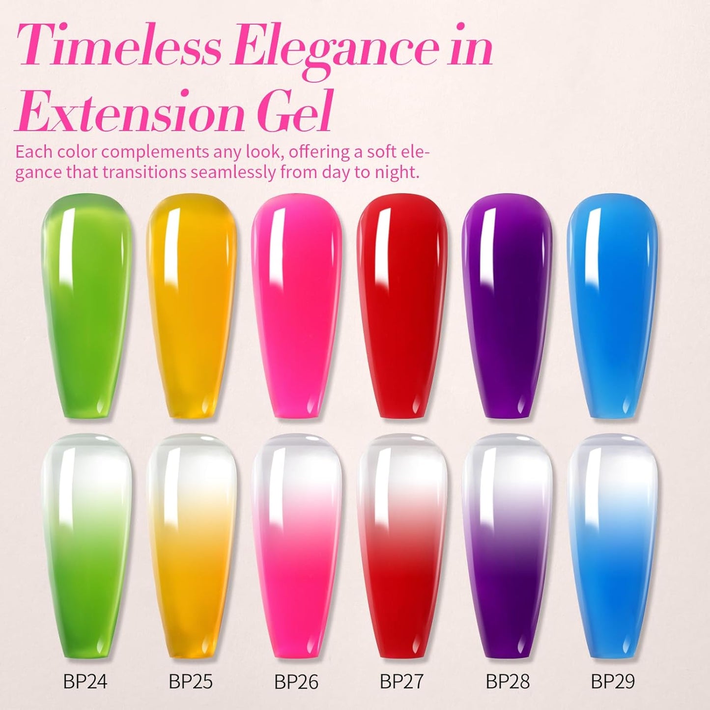 BORN PRETTY Neon Extension Nail Gel Kit-6 Colors Gel Kit Neon Pink Blue All-In-1 with Nail Lamp Base Top Coat Set Nail Forms French Manicure Set