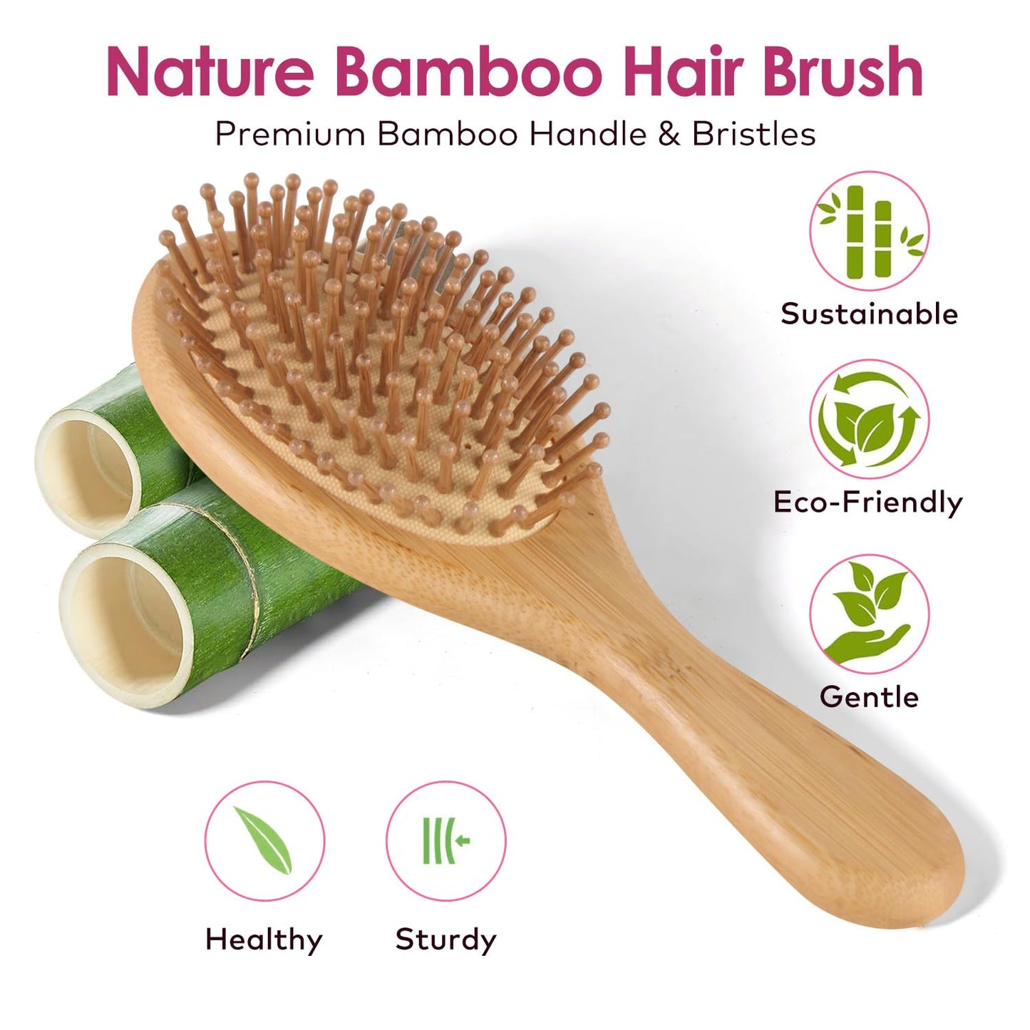 Sandalwood Hair Brush Comb, Bornbyme Wooden Bamboom Massage Scalp Comb for Hair Growth Anti-Static Detangler Brush for Women, Oval