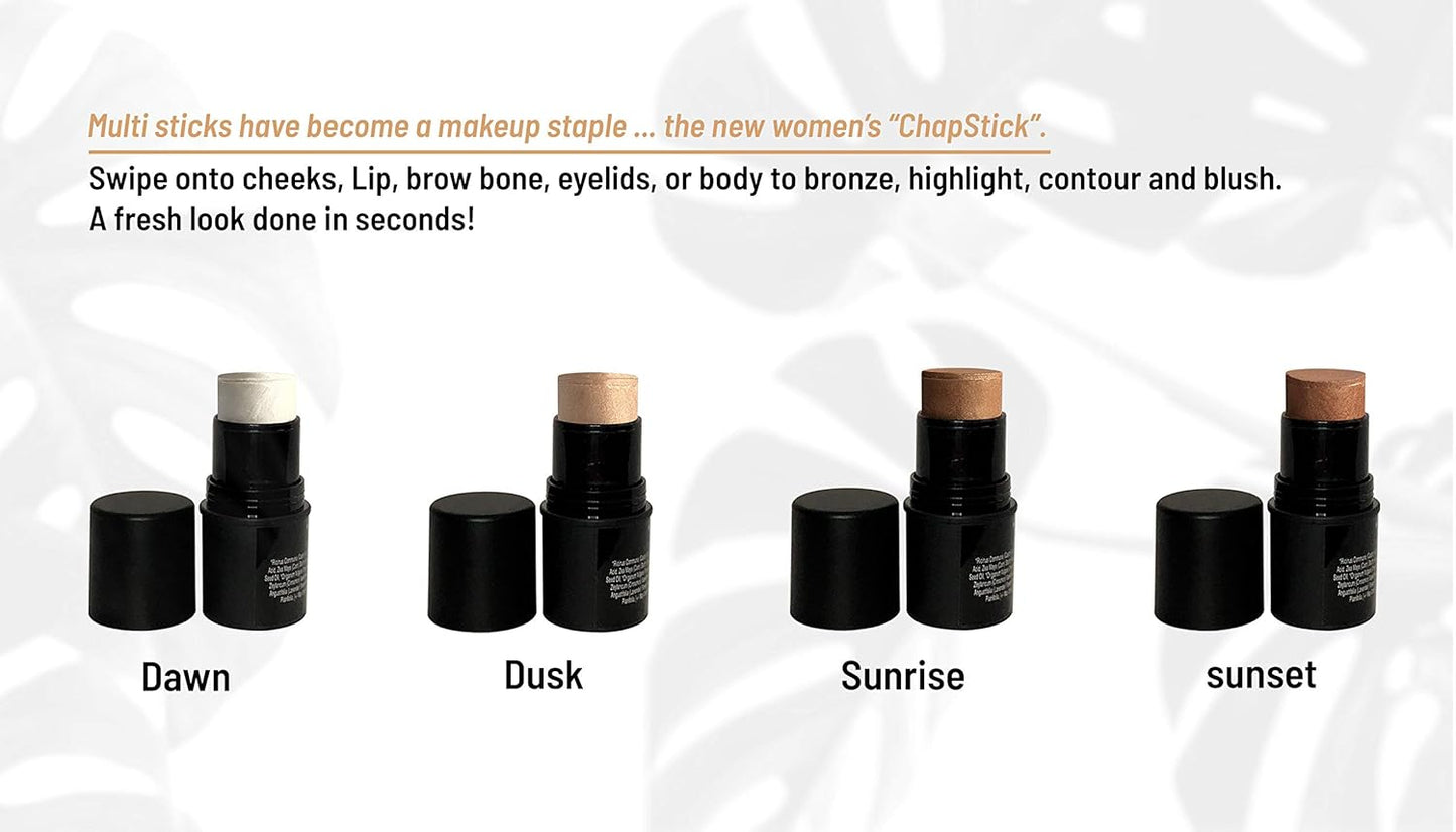 Natural Organic Multi Cream Sticks, Highlighter and Bronzers 100% Natural, Vegan, Gluten Free, Cruelty Free, Made in the USA, 0.18 oz. (Dawn)
