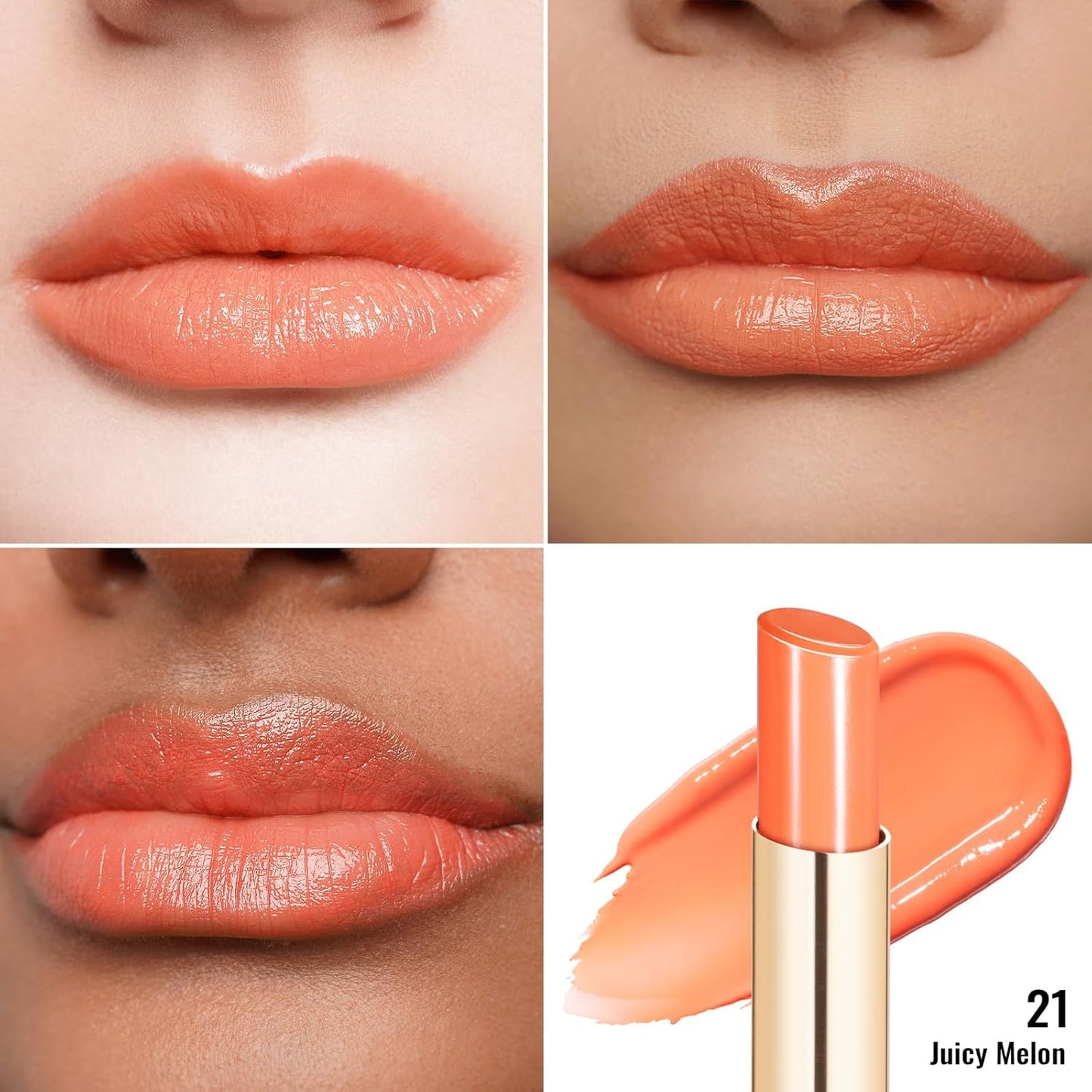 Oulac Shine Orange Lipstick for Women, 2 in 1 Glossy Coral Orange Tinted Lip Balm, Hydrating Lipstick for Dry Lips, Moisture Shine Juicy Finish Vegan 2.2g/0.07oz (21)