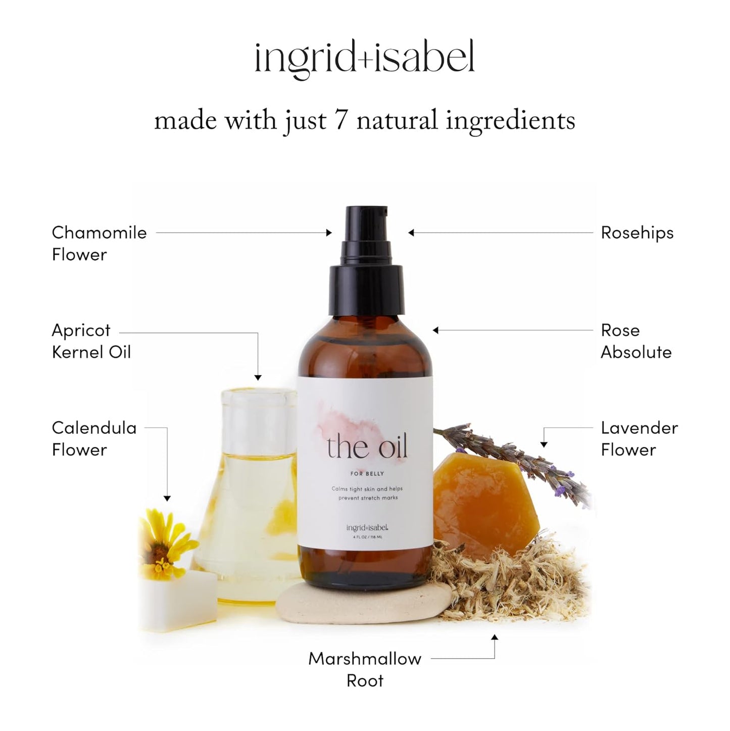 Ingrid & Isabel, The Oil, Organic Belly & Body Oil, Prevents Stretch Marks & Scars, Maternity & Pregnancy Skincare, 4 Fl Oz
