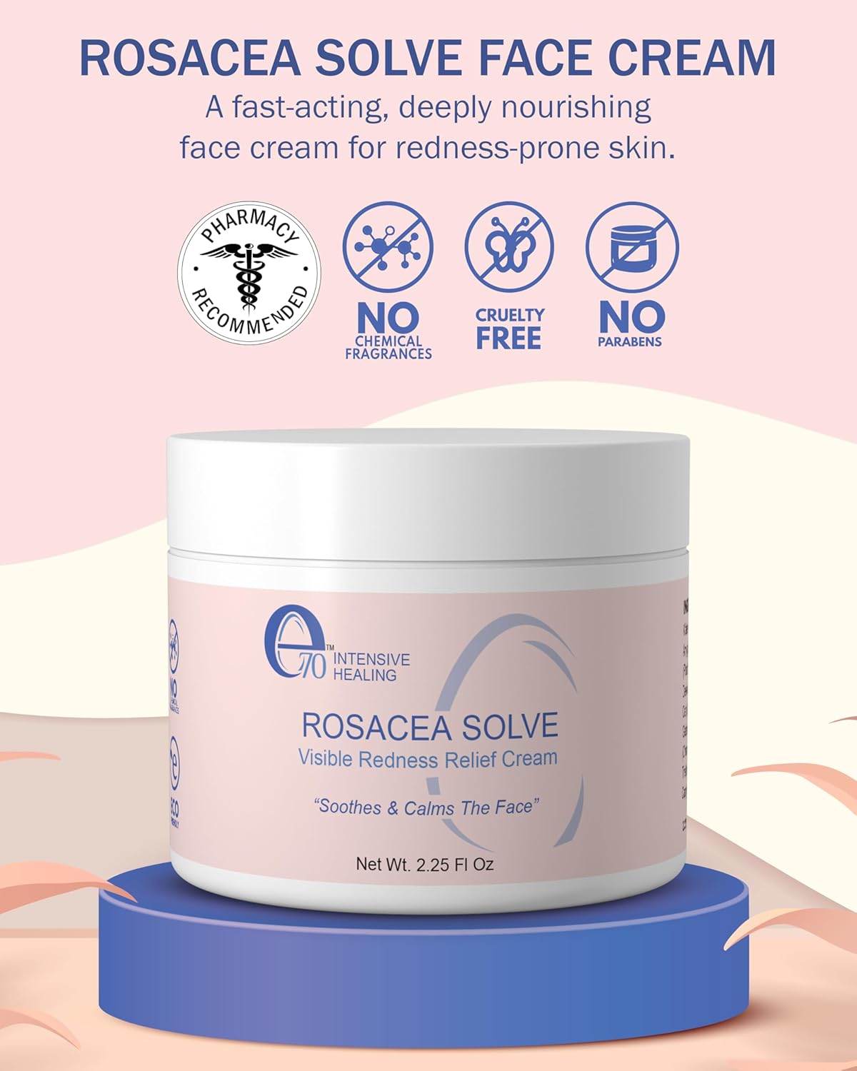 Rosacea Treatment for Face Skincare Cream for Women & Men (Pack of 1) - Gentle Moisturizer Redness Reducing Skin Care - with Aloe Vera & Hyaluronic Acid - Day-Night, Made in USA (2.25 fl. oz.)