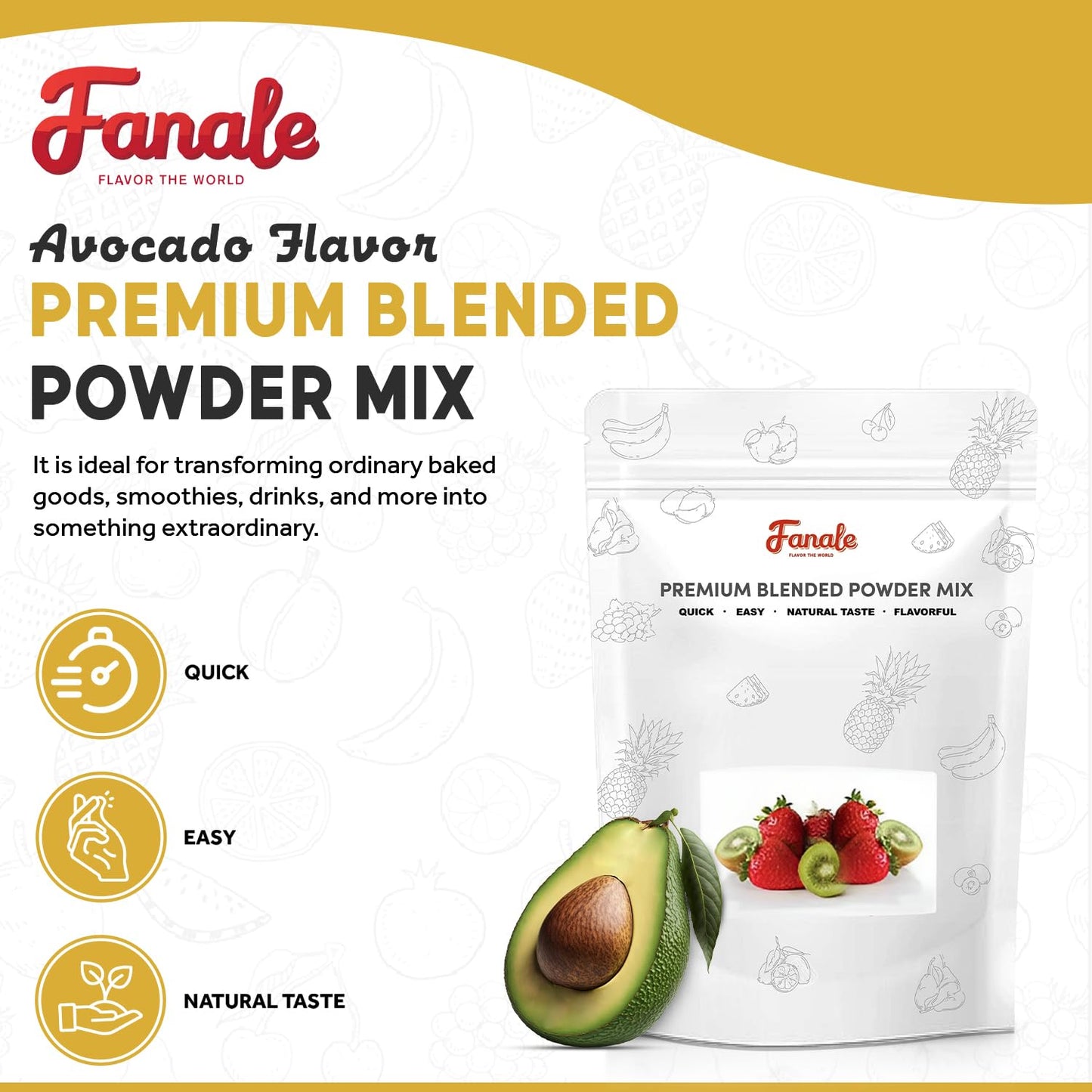 Fanale Premium Avocado Bubble Tea Flavoring Powder | Perfect for Baking, Smoothies, Desserts and Drinks | Instant Flavoring Powder for Boba Milk Tea - 2.2 Pounds (Pack of 20).