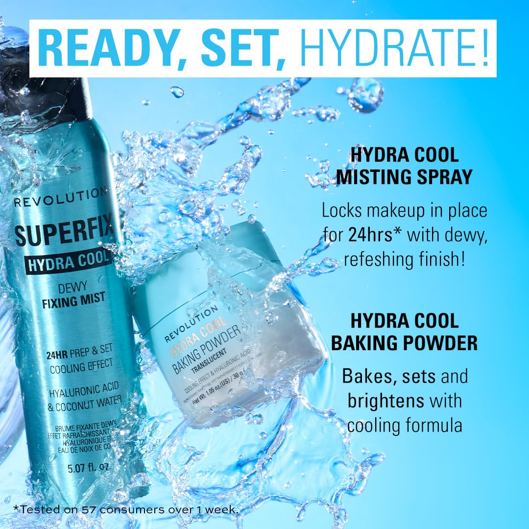 Revolution Beauty London, Hydra Cool Cooling Loose Baking Powder, Makeup Setting Powder for Hydrating Skin, Enriched with Hyaluronic Acid, Vegan & Cruelty-Free, 1.05 oz