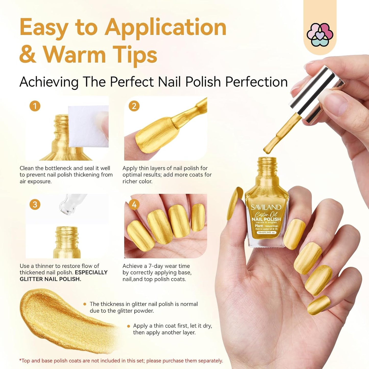 SAVILAND Gold Metallic Nail Polish: Chrome Nail Polish Air Quick Dry Nail Art Polish Bright and Shiny Fingernail Toenail Polish Bulk Nail Lacquer for Beginner DIY Manicure Art at Home Salon Women