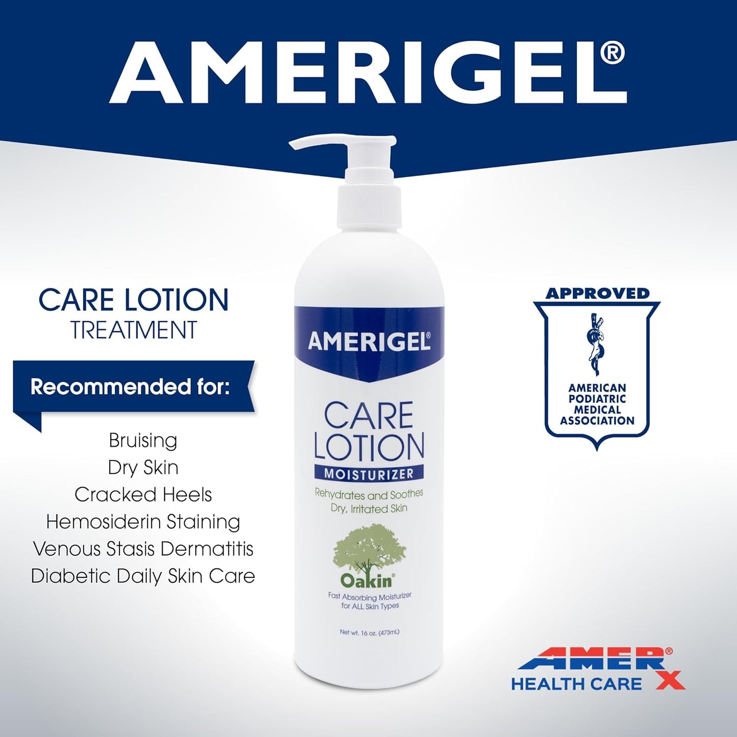 AMERIGEL Care Lotion – Hypoallergenic Moisturizer - Diabetic Skin Care - Rehydrates and Soothes Dry, Irritated Skin - 16 oz.