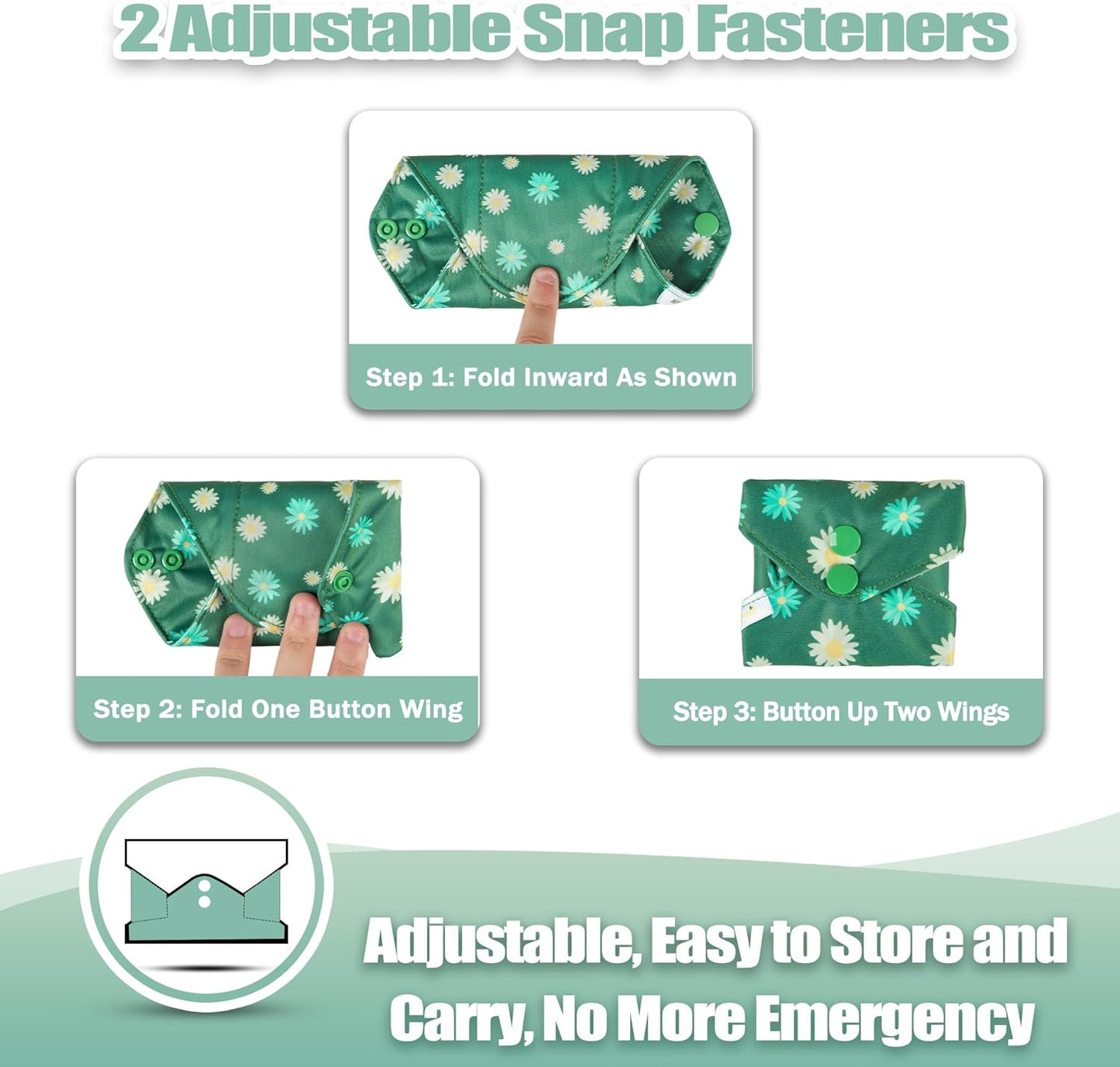 Wegreeco Cloth Menstrual Pads - Soft Washable Pads for Women - Reusable Panty Liners for Women - 6 Pack with 1 Cloth Mini Wet Bag (Medium, Chrysanthemums)