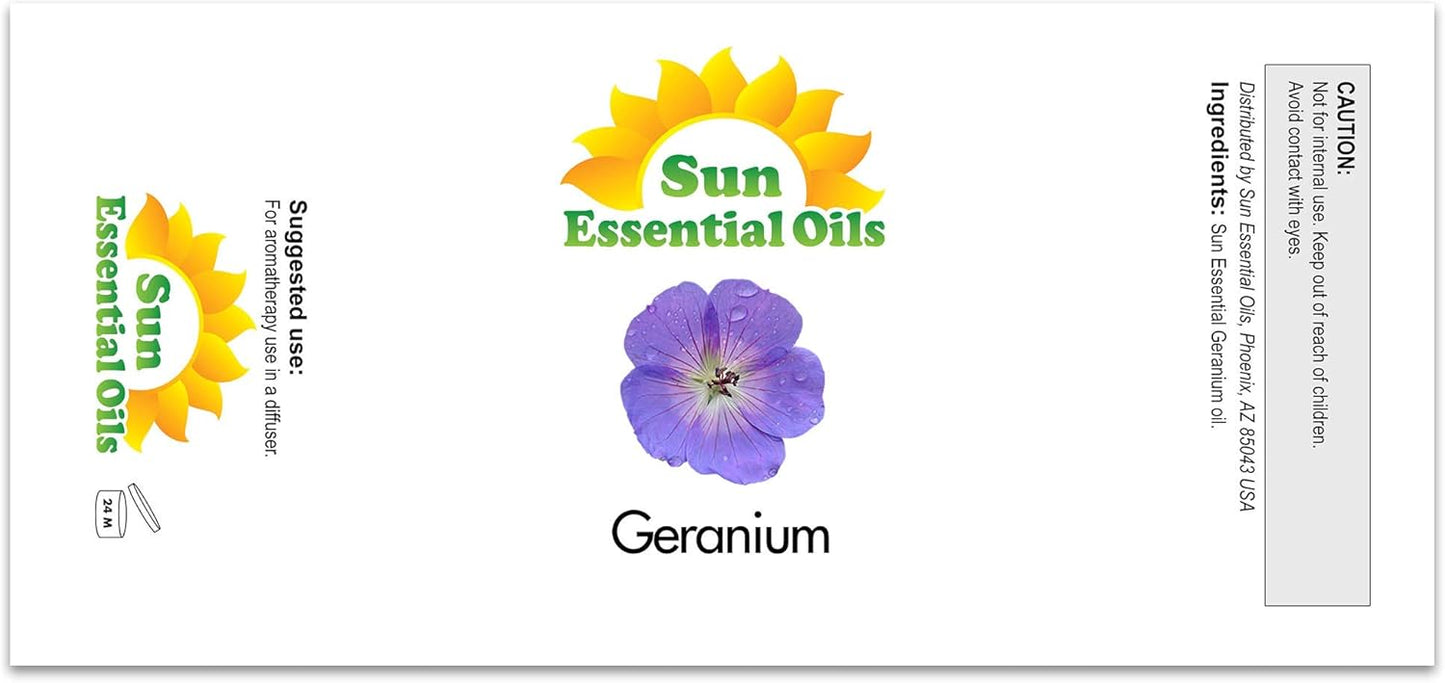 Sun Essential Oils Geranium Essential Oil – Pure Aromatherapy Oil for Skin & Diffusers (8 oz)