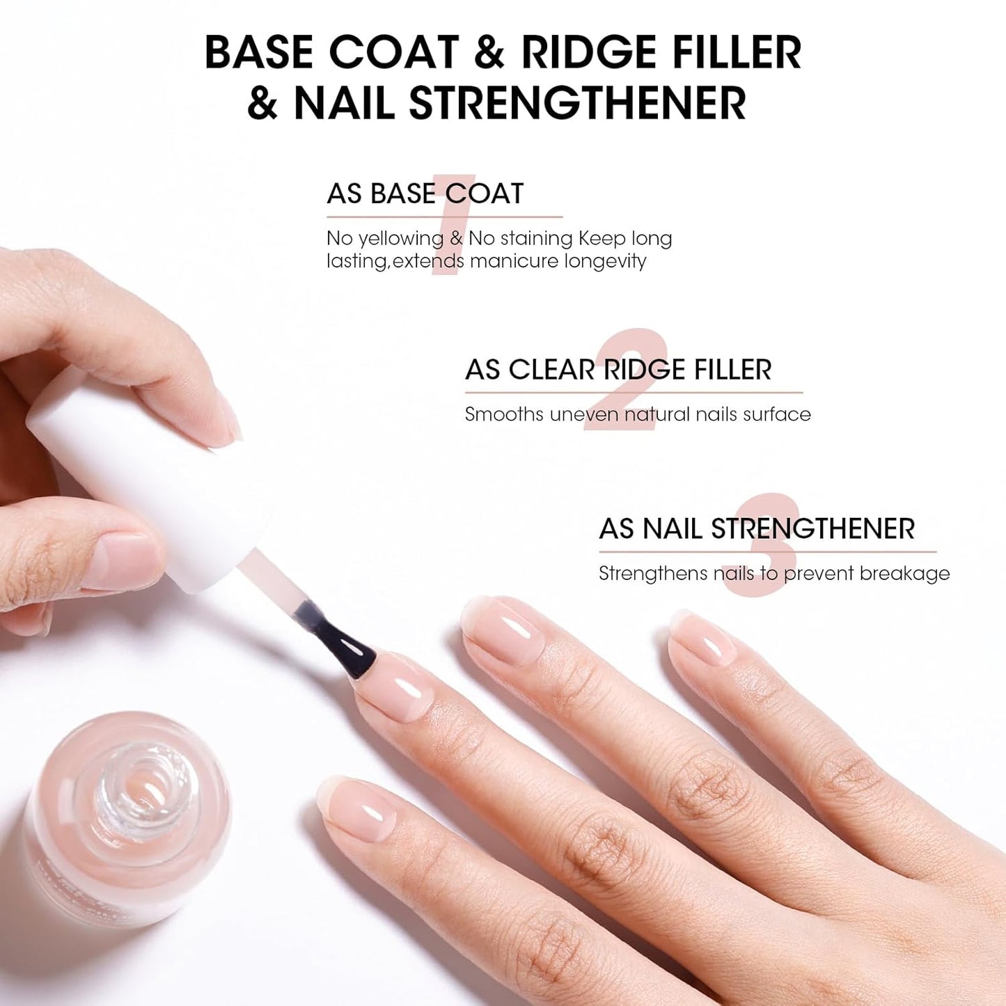 GELLEN Tinted Nude Ridge Filler For Nails, Clear Nail Polish Ridge Filling Base Coat, Nail Strengthener and Growth, Hydrates Strengthens Nourishes Damaged Dry Nails, Shea Butter & Vitamin E & Protein