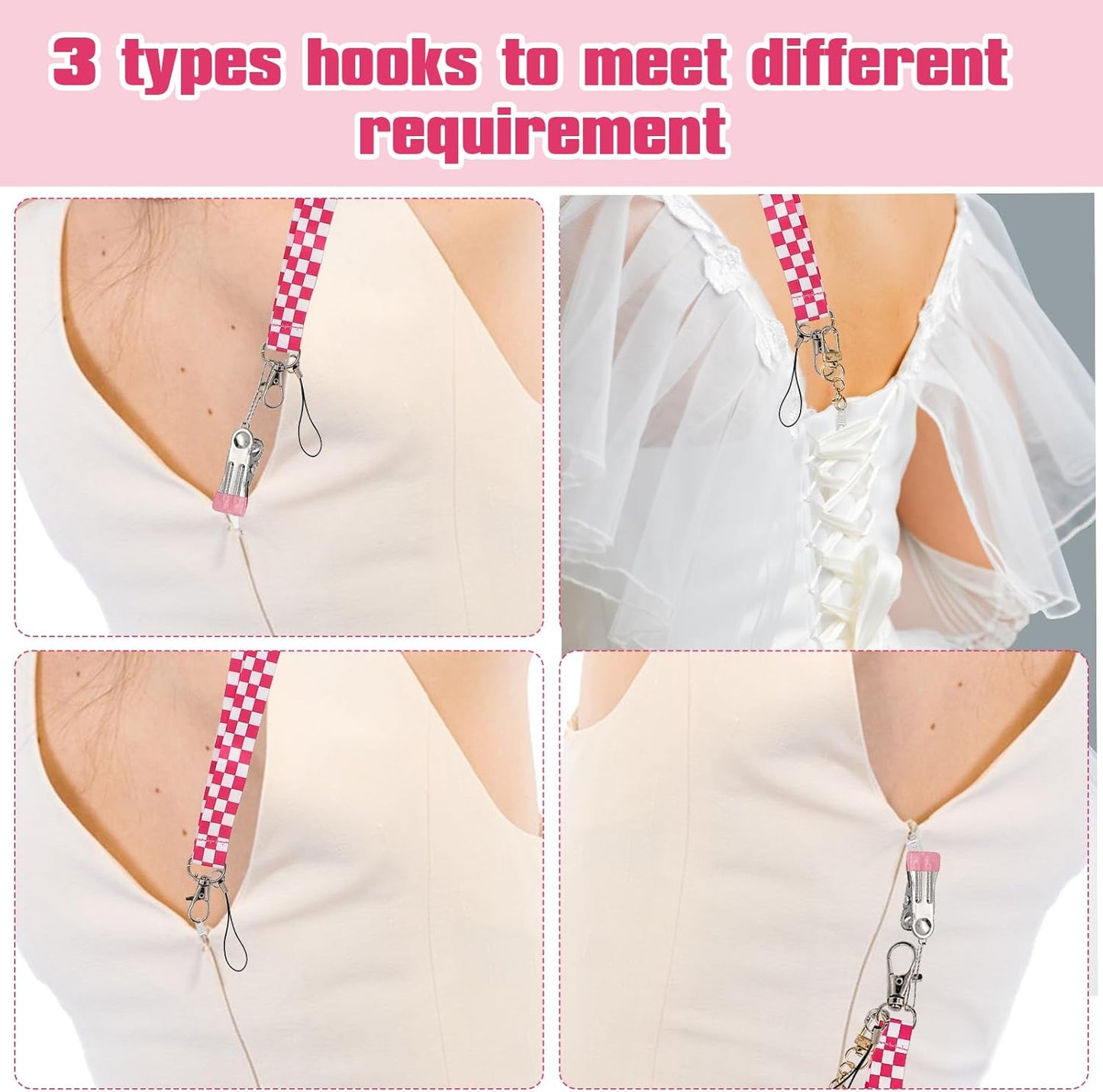 2 Pack Zipper Helper Pull for Dresses - One-Handed Zipper Puller with 3 Hooks for Dresses, Shoes and Boots, Skirts & Bags Zipper Puller Helper Aid for Women, Traveler, Seniors & Long Nails (Pink)