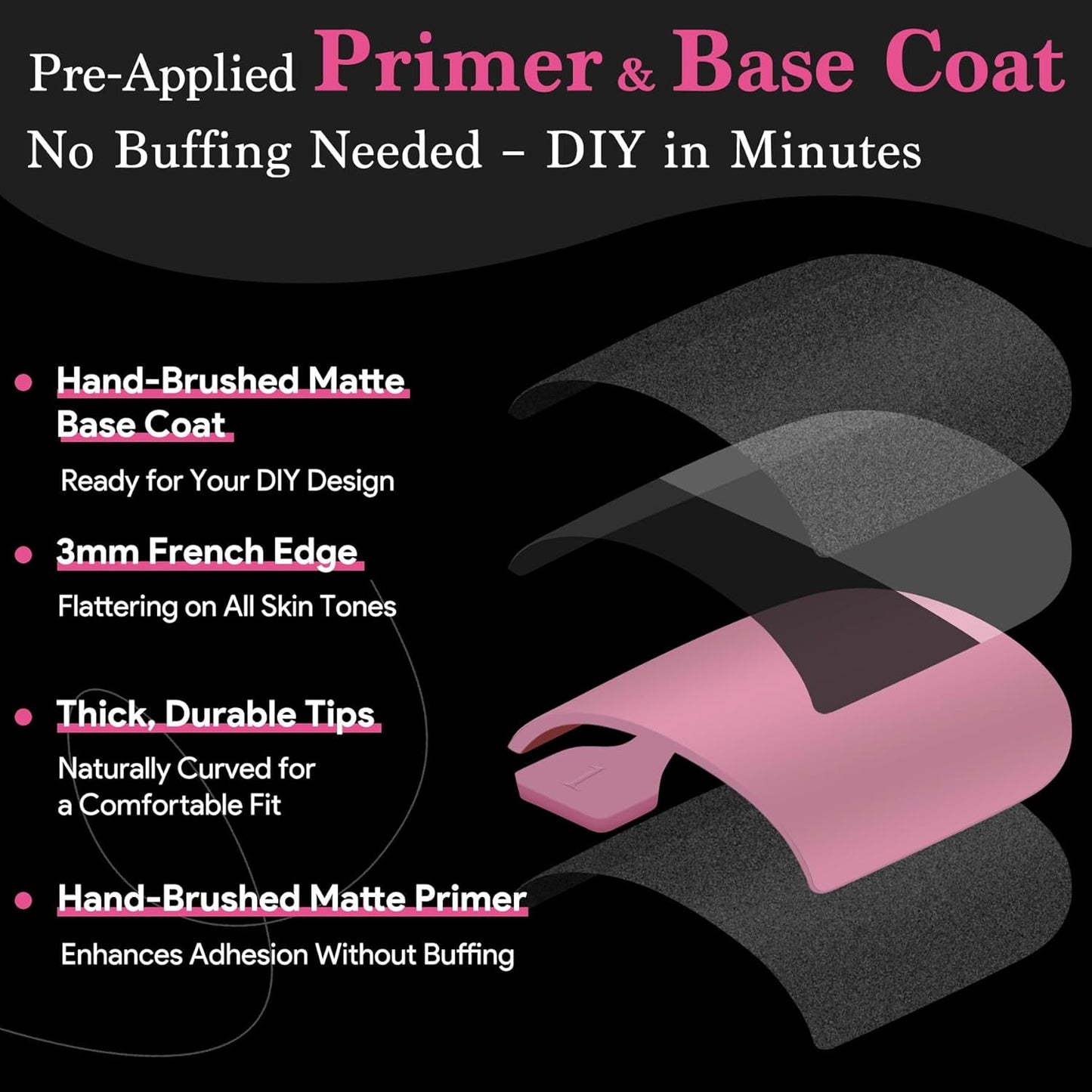 Toenail Press Ons French Tip, Berry Pink Black Elegant False Toe Nail Extension 15 Sizes 270 Pcs Sharp Square Acrylic Tips Pre-applied Nail Primer & Base Coat Full Cover for DIY Home 2025 Summer