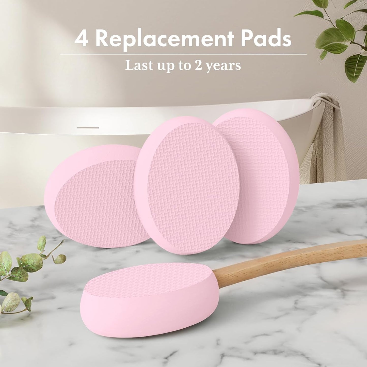 AmazerBath Lotion Applicator for Back, Feet, 4 Replaceable Pads with Long Handle, Back Sunscreen Applicator for Elderly, Women, Apply Cream Medicine Skin Cream Moisturizer Sunscreen Tanner, Pink