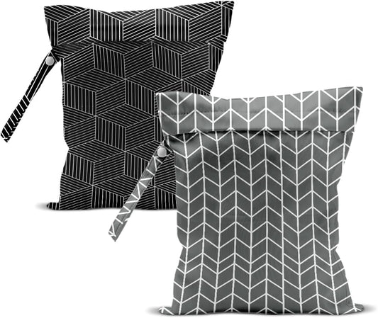 2Pcs Geometry Wet Bag 12x10 Inch, Square Waterproof Travel Laundry Bags, Stripe Washable Reusable Wet Dry Bag for Swimsuit Pool Beach Diapers Dirty Yoga Gym Clothes, Travel Gifts for Women Friend