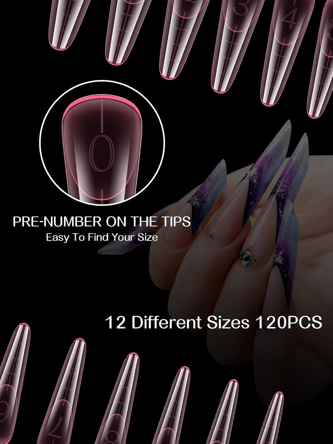 TOROKOM Poly Nail Gel Dual Nail Forms, 120 PCS Poly Nail Gel Stelitto Structure Nail Molds for Builder Gel Poly Extension Gel Nail Art Design Salon&DIY