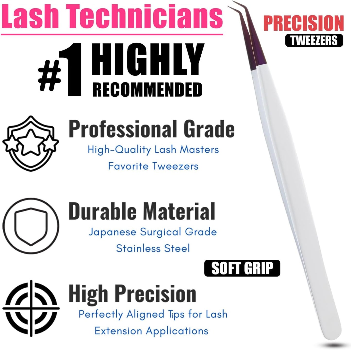 Isolation Tweezers for Eyelash Extension – 14cm Curved, White & Purple, Stainless Steel, Best for Individual Isolation & Classic Lashes, Pinzas para Pestaña (Matte White Purple)