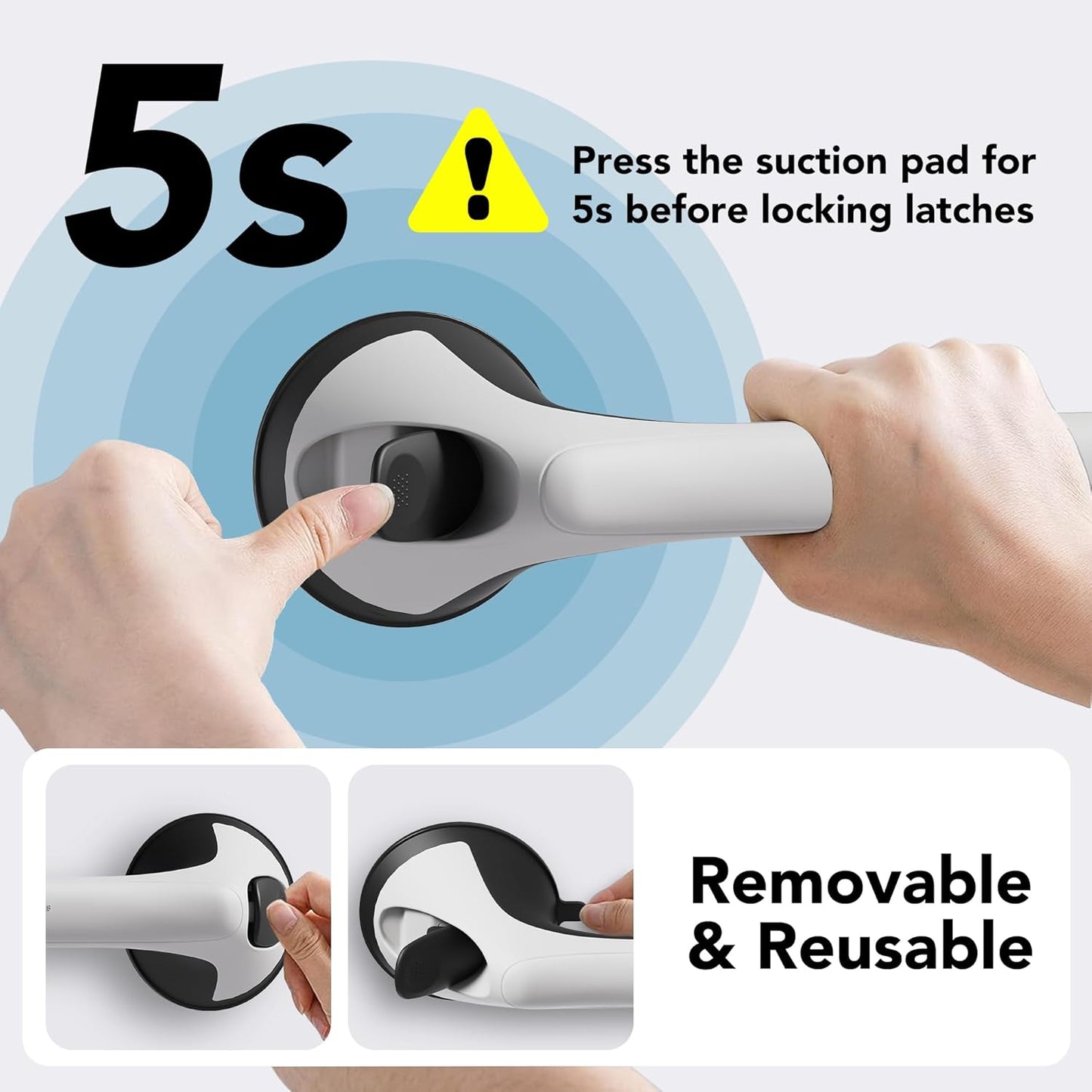 2 Pack 16 Inch Grab Bars for Bathtubs and Showers for Seniors, Heavy Duty Shower Handle for Elderly, Suction Cup Removable Handrails Handicap Bath Grip Bathroom Safety Grips (Black and White