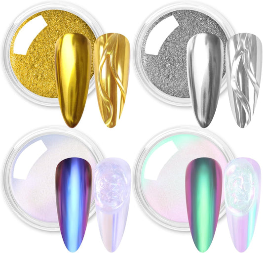 Allstarry Chrome Nail Powder, Metallic Mirror Gold Chrome Powder Pigment Color Changing Chameleon Nail Powder Nail Art Glitter Dust for Gel Nail Manicure DIY at Home Salon Women Gifts