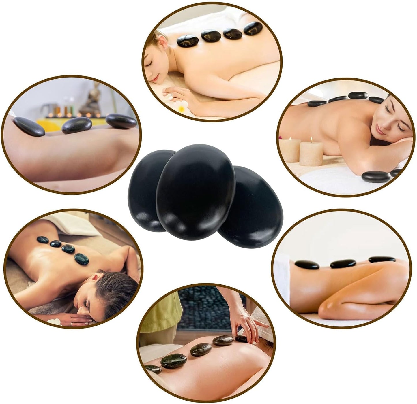 Hot Stone Massage, 3 Piece Set Large Oval Hot Stone 3.58x2.78x1.19 inches, Basalt Home spa, Relaxation, Massage Treatment (3PCS)