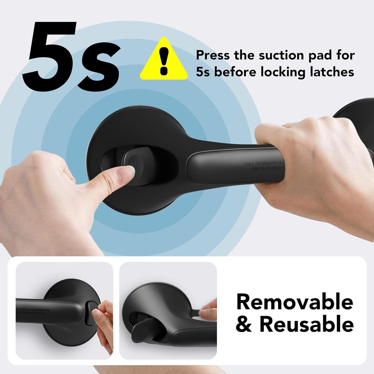 2 Pack 12 Inch Grab Bars for Bathtubs and Showers for Seniors, Heavy Duty Shower Handle for Elderly, Suction Cup Removable Handrails Handicap Bath Grip Bathroom Safety Grips （Black）