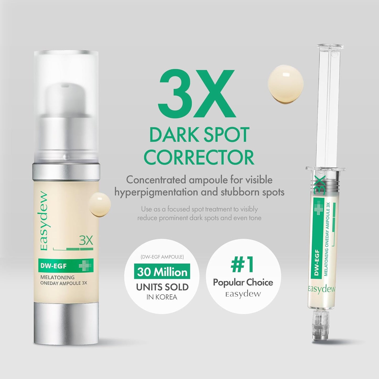 Easydew DW-EGF Melatoning Ampoule 3X - Hydrating Dark Spot Serum with Niacinamide & Glutathione for Uneven Skin - Fast Absorbing Day & Night Ampoule Korean Skin Care (Bottle 1.01 fl oz, EGF 3X)