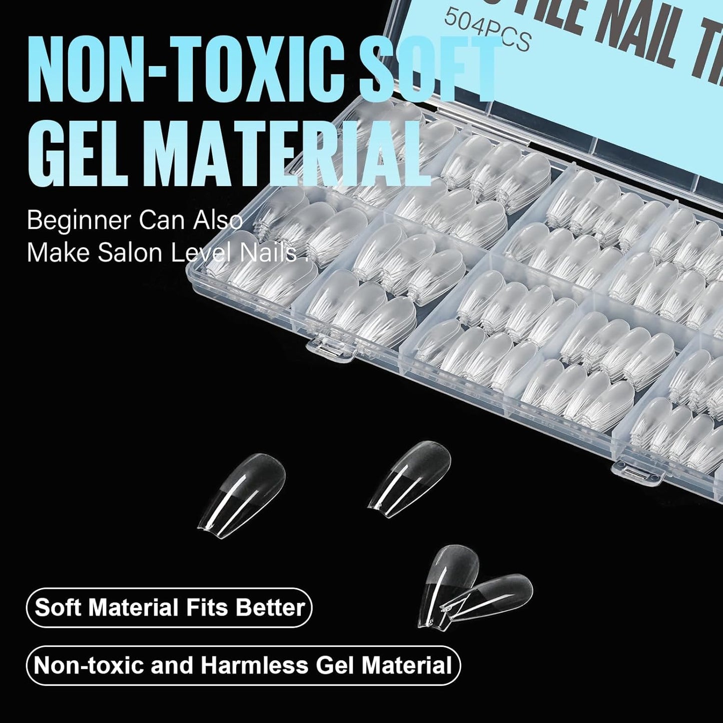 TOMICCA Medium Coffin Nail Tips, 504Pcs Half Matte Soft Acrylic Nail Tips, 12 Sizes Acrylic Pre-Shaped Nails, Full Cover False Nails for Extension Nail