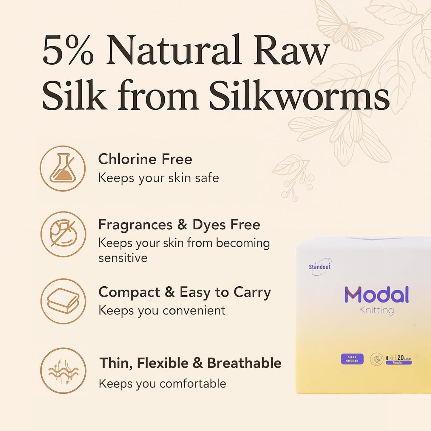 MODAL Panty Liners for Women, Unscented Sanitary Pads Without Wings, Daily Thin Panty Liners, 6.1 Inch(155 mm), Regular, 20 Count