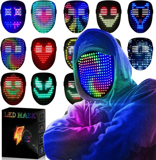 MEGOO Led Mask with Gesture Sensing Transforming,Light Up Luminous Digital Glow Mask for Halloween Rave Dj Party Masquerade