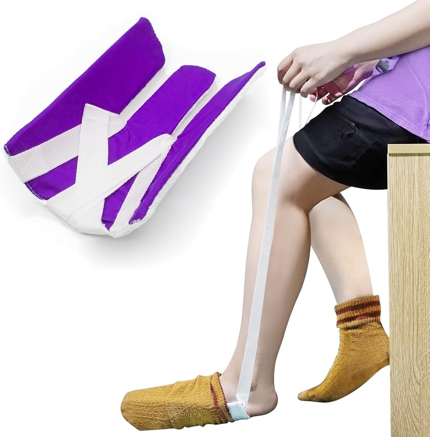Sock Aid, Sock Helpers to Put on Your Socks for Seniors, Disabled, Pregnancy, Assist Device for Elderly, Tool Aide Puller Easy on and Off with No Bending(Purple)