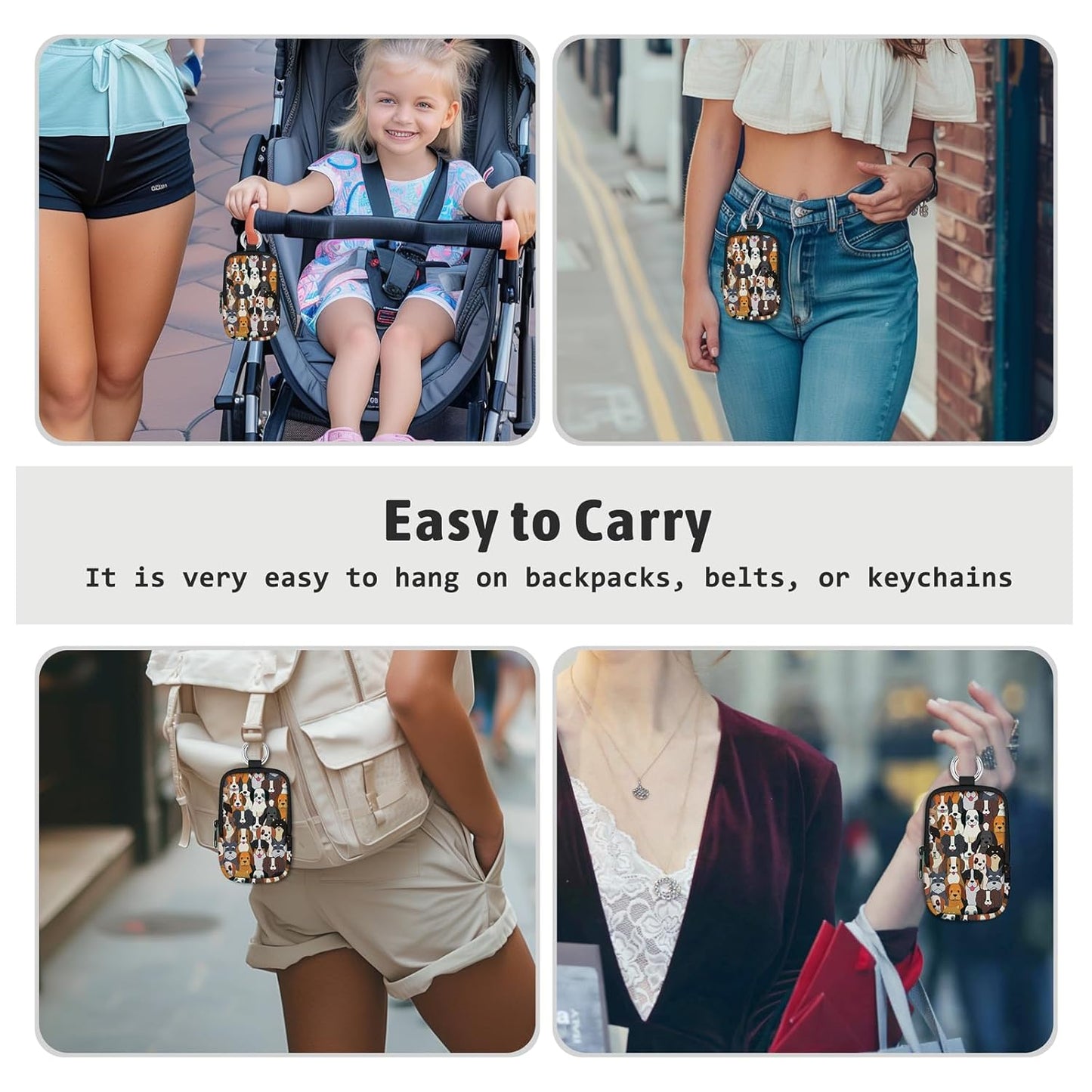 Dogs Hand Sanitizer Spray Case, Cute Hand Sanitizer Holder Zippered Pouch, Fashion Accessory with Snap Hook for Glow Mist and Power Mist 1FL OZ