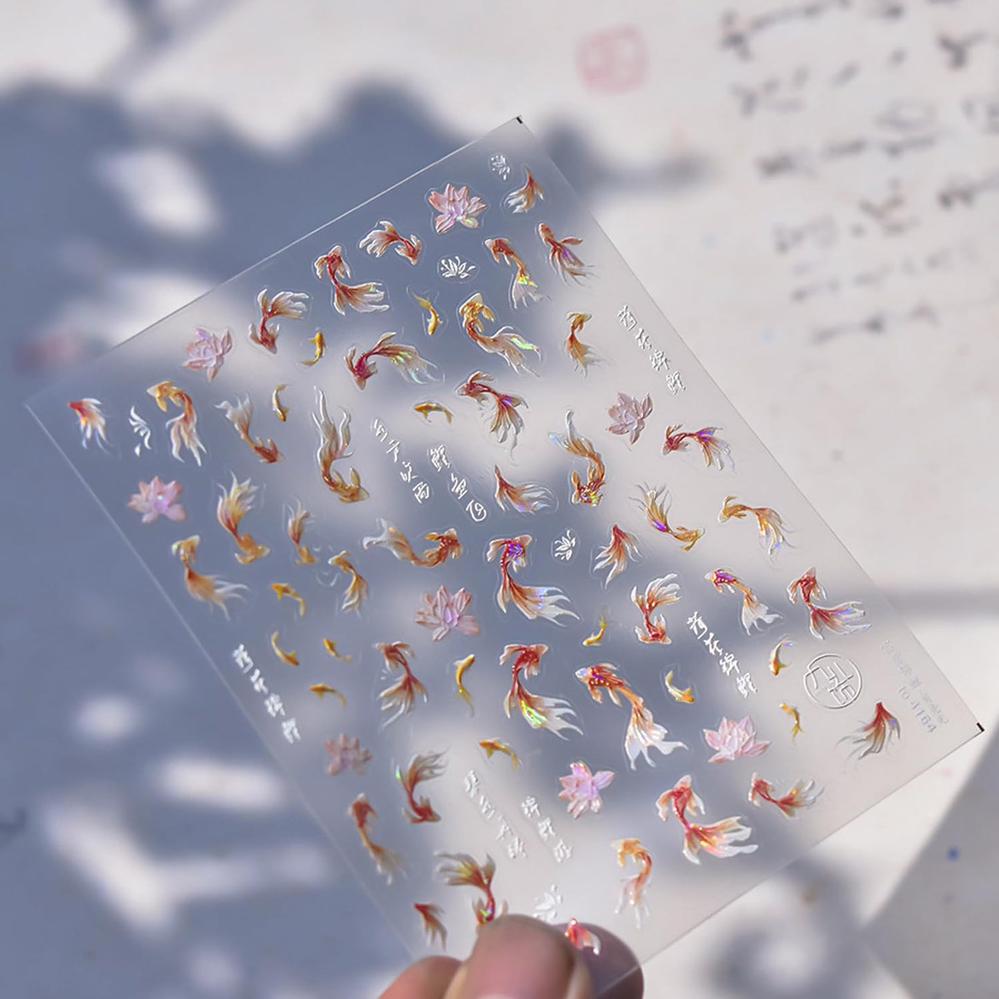 Golden Koi Fish Nail Art Stickers 5D Embossed Self-Adhesive Lotus Nail Decals for Acrylic Nails Lucky Red Koi Fish Designs Nail Sticker Cute Goldfish Nail Decal for Women DIY Art Nails Decor Supplies