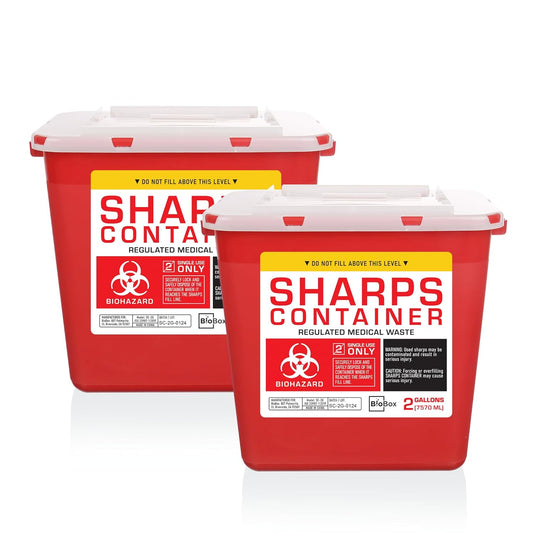 Sharps Container Large - Sharps Containers for Home Use and Labs - Portable Needle Disposal and Travel Size Biohazard Bin - 2 Gallon (Pack of 2)