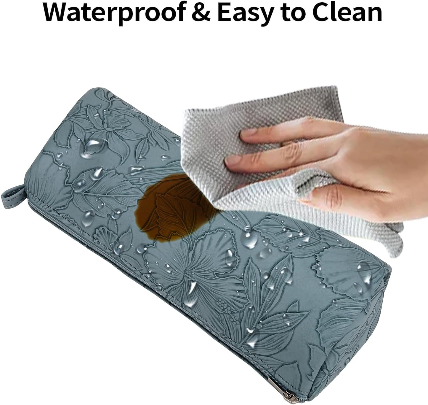 2pcs Set PU Leather Cosmetic Bag for Women - Floral Makeup Bag Portable Storage Purse for Makeup (Z-Blue-2 Case)